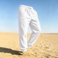thumbnail image 4 of Men's Linen Jogger Pants, Elastic Waist with Drawstring, Casual Tapered Trousers with Cuffed Ankles White 2XL, 4 of 6