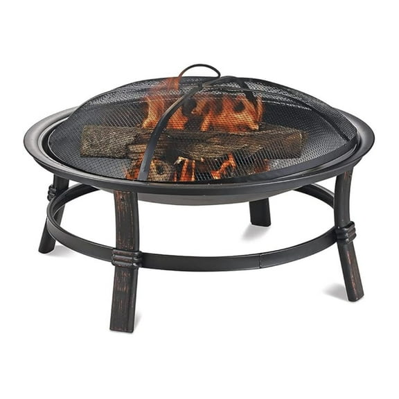 NBBNHH Wood Burning Firebowl, 29.3” Outdoor Fire Pit – Brushed Copper Finish, Steel Stand & Airflow Tech