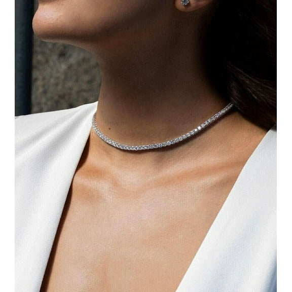 10 Ct Round Lab Created Diamond Tennis Choker Necklace 14k White Gold Plated