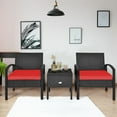 thumbnail image 2 of Costway 3PCS Patio Rattan Furniture Set Storage Table Cushioned Sofa Deck Red, 2 of 11
