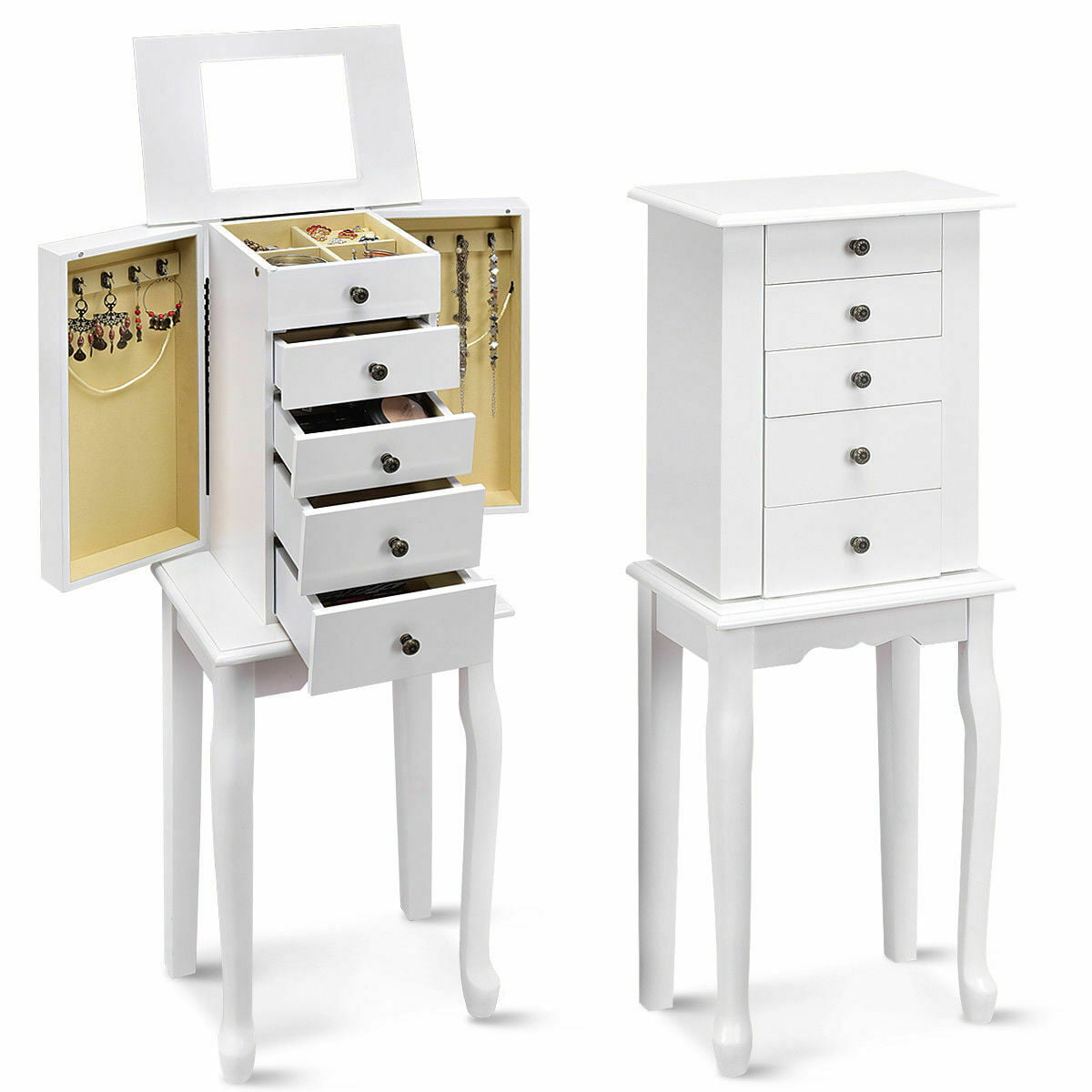 Costway Jewelry Cabinet Storage Chest, Mirror Jewelry Cabinet Chest