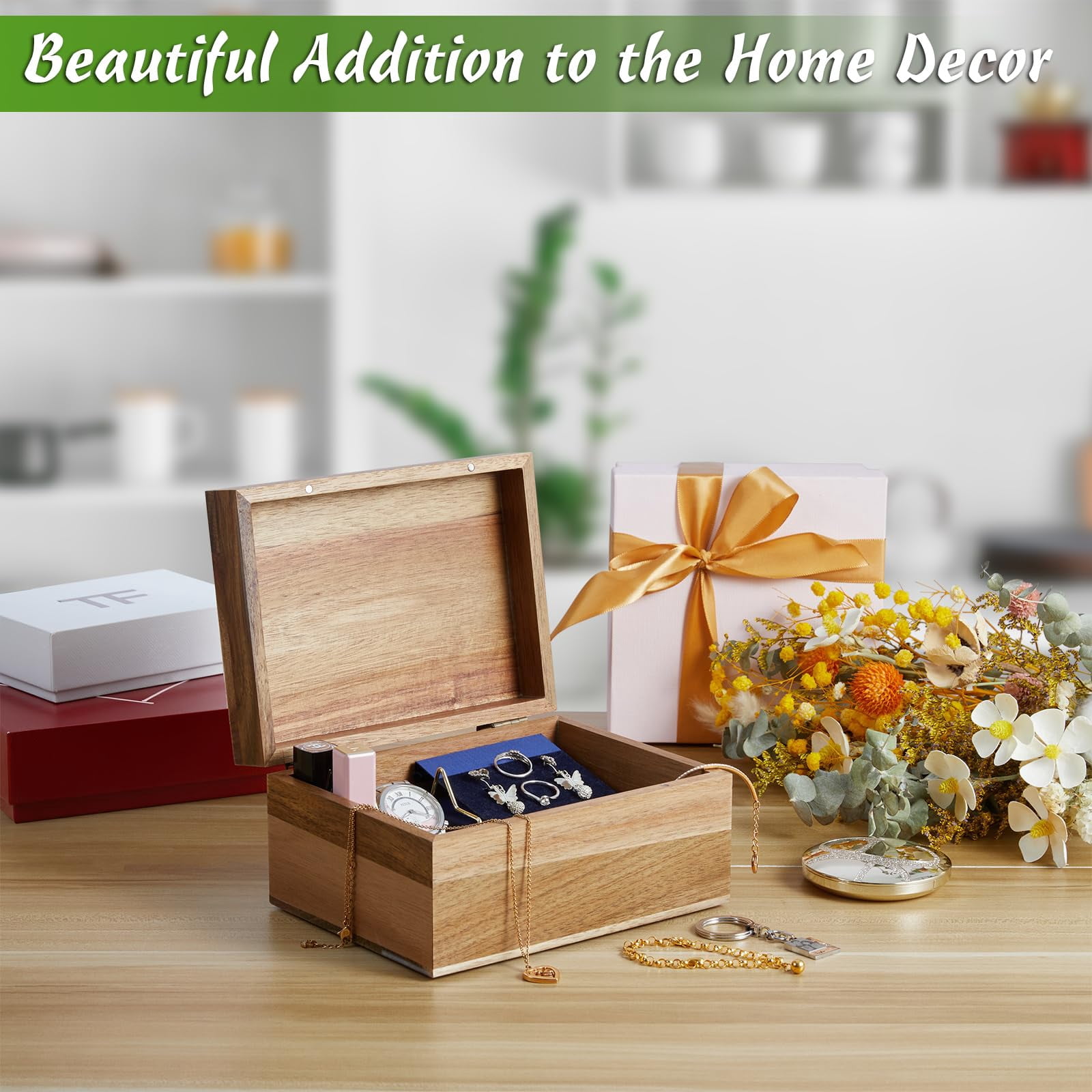 Keepsake Box  Wood Memory With Hinged Lids Wooden Small Storage 3x5 4x6 Decorative Card Bridal Shower Gifts