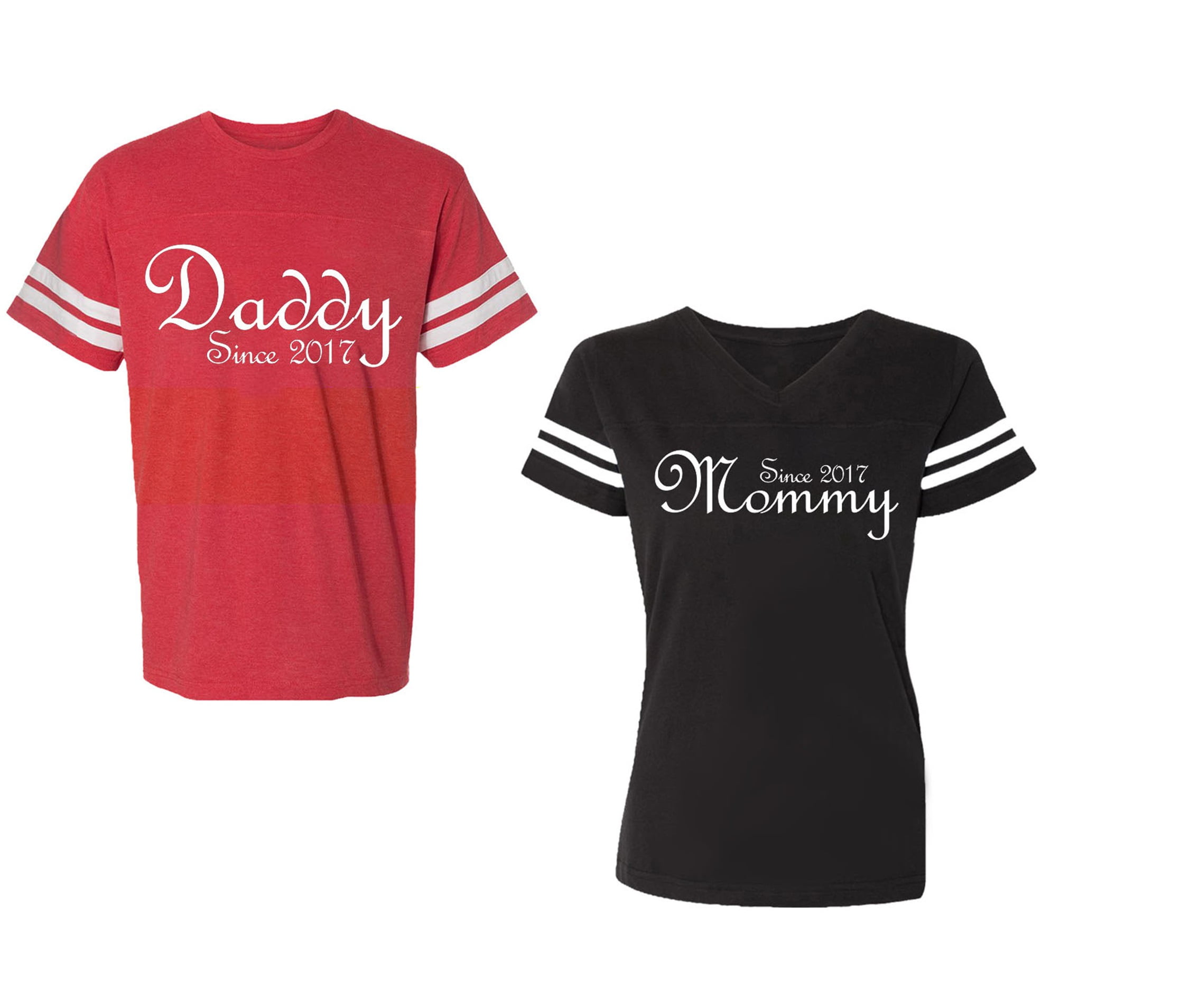 smertestillende medicin Umeki desillusion Daddy Mommy Since 2017 Unisex Couple Matching Cotton Jersey style T-Shirt  Contrasting stripes on sleeves (Men Red / Women Black) (Men S / Women M) -  Walmart.com