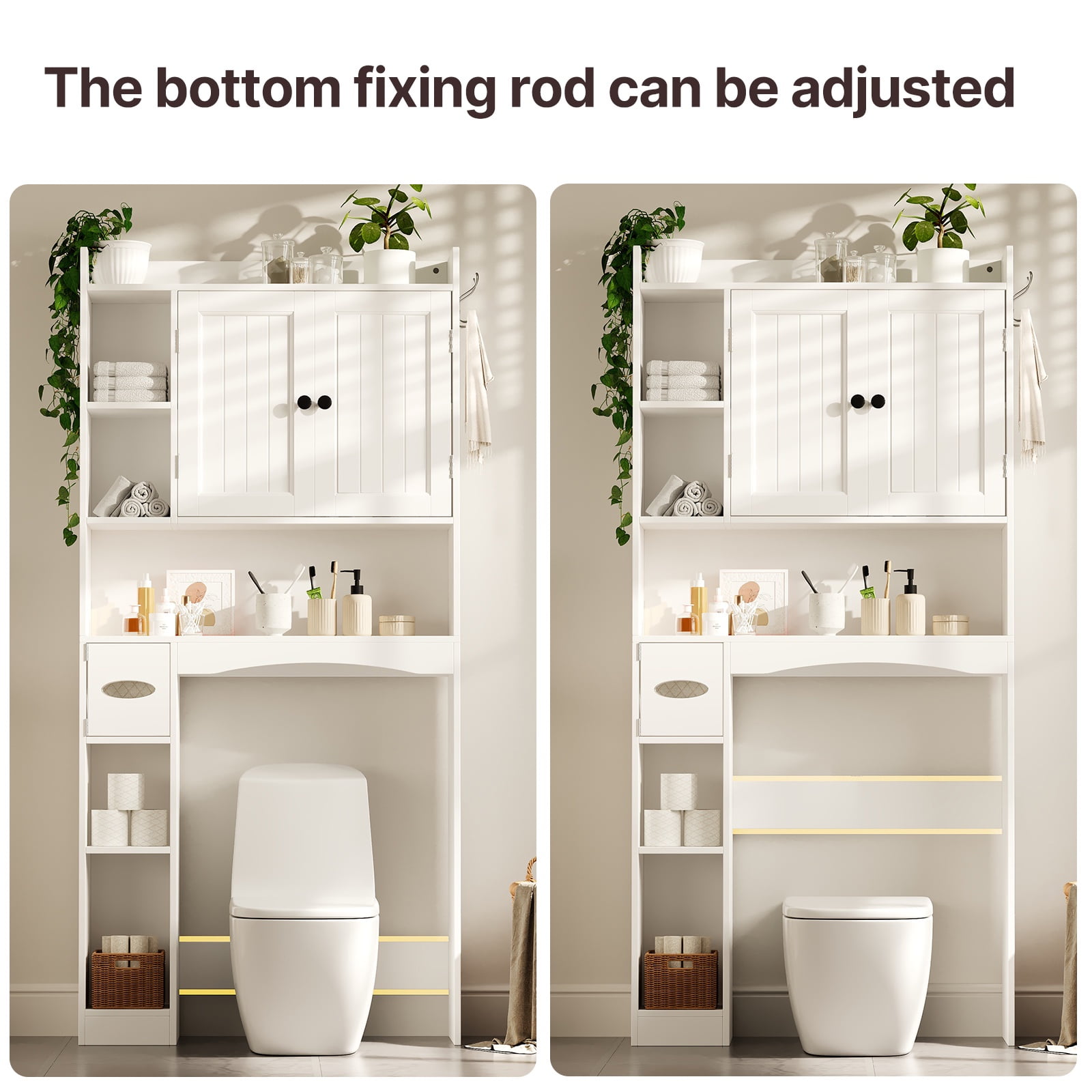 Over the Toilet Storage Cabinet, Asofer Bathroom Space Saver Organizer above Toilet with 7 Shelf & 2 Door for Laundry, White