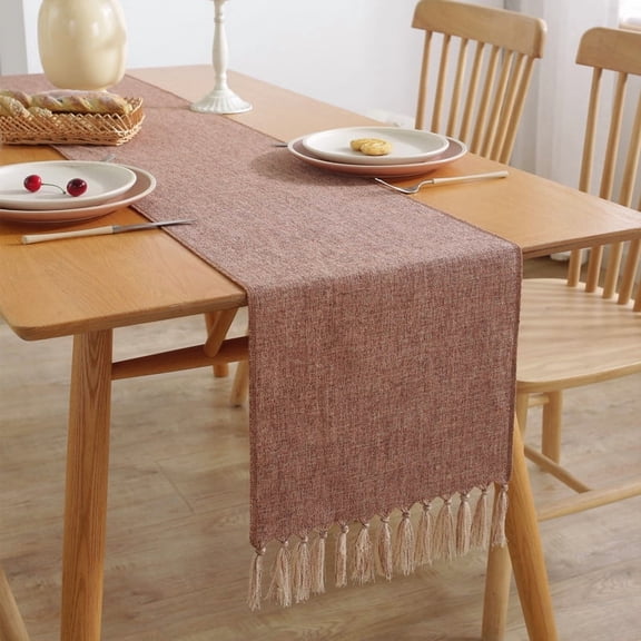 suxuMhao Tassels Table Runner, Brown 33x92cm - Polyester Table Runner, Thin Table Runner, Rustic Table Runner, Decorative Table Runner for Home