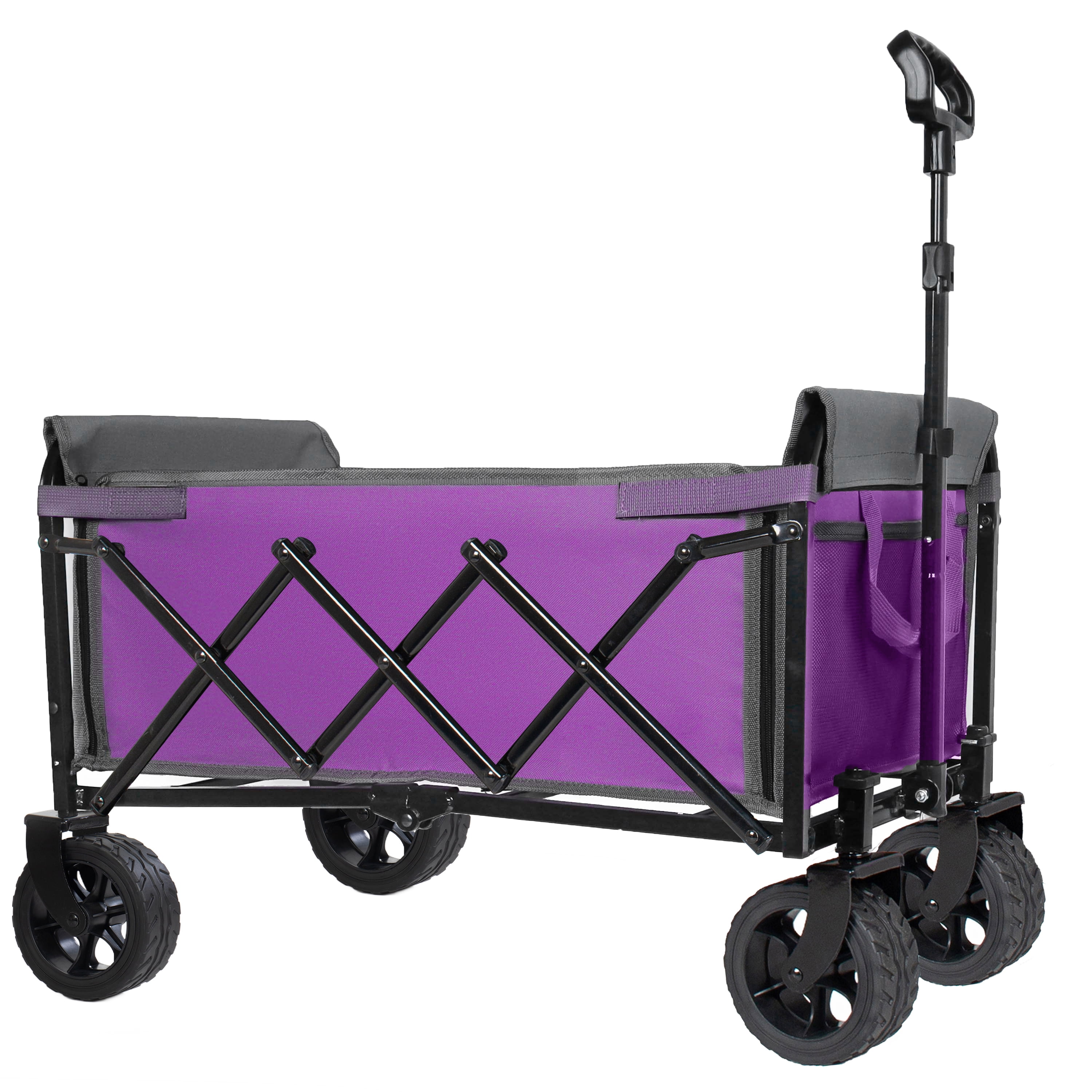Upgraded 52Inch Wide Wheels AllinOne Convertible Folding Trolley FullSide Opening Dog Leash Versatile Seating Storage 220Lbs Capacity Camping Beach Shopping Purple