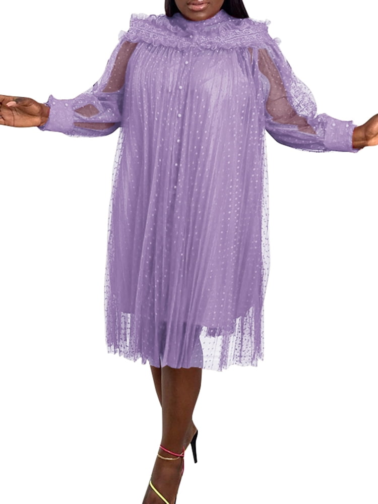 Mocilation Womens Elegant Long Sleeve Lace Swing A Line Pleated Party Midi Dress Mocilation Womens Elegant Long Sleeve Lace Swing A Line Pleated Party Midi Dress