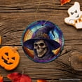 thumbnail image 5 of Witchy Grin Skull with Hat and Scarf Stained Glass Style Ceramic Ornament, Halloween Themed Christmas Gift and Decor, 5 of 6