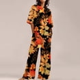 thumbnail image 2 of Jxximdong Pajamas for Women Set Summer Cotton Linen T Shirts Straight Leg Pant Plus Size 2 Piece Set Orange Loungewear XXXXL, 2 of 5
