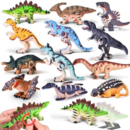 Fun Little Toys Wind Up Toys 12 PCs Assorted Dinosaur Toys for Goodie Bags Action Figure Set