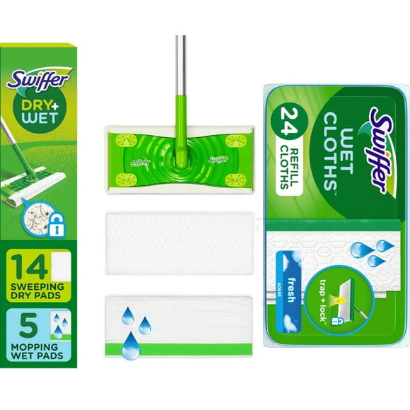 Swiffer Wet & Dry Sweeper Starter Kit, Mops for Floors, Includes 1 Floor Mop, 29 Swiffer Wet Pads & 14 Dry Cloth Refills