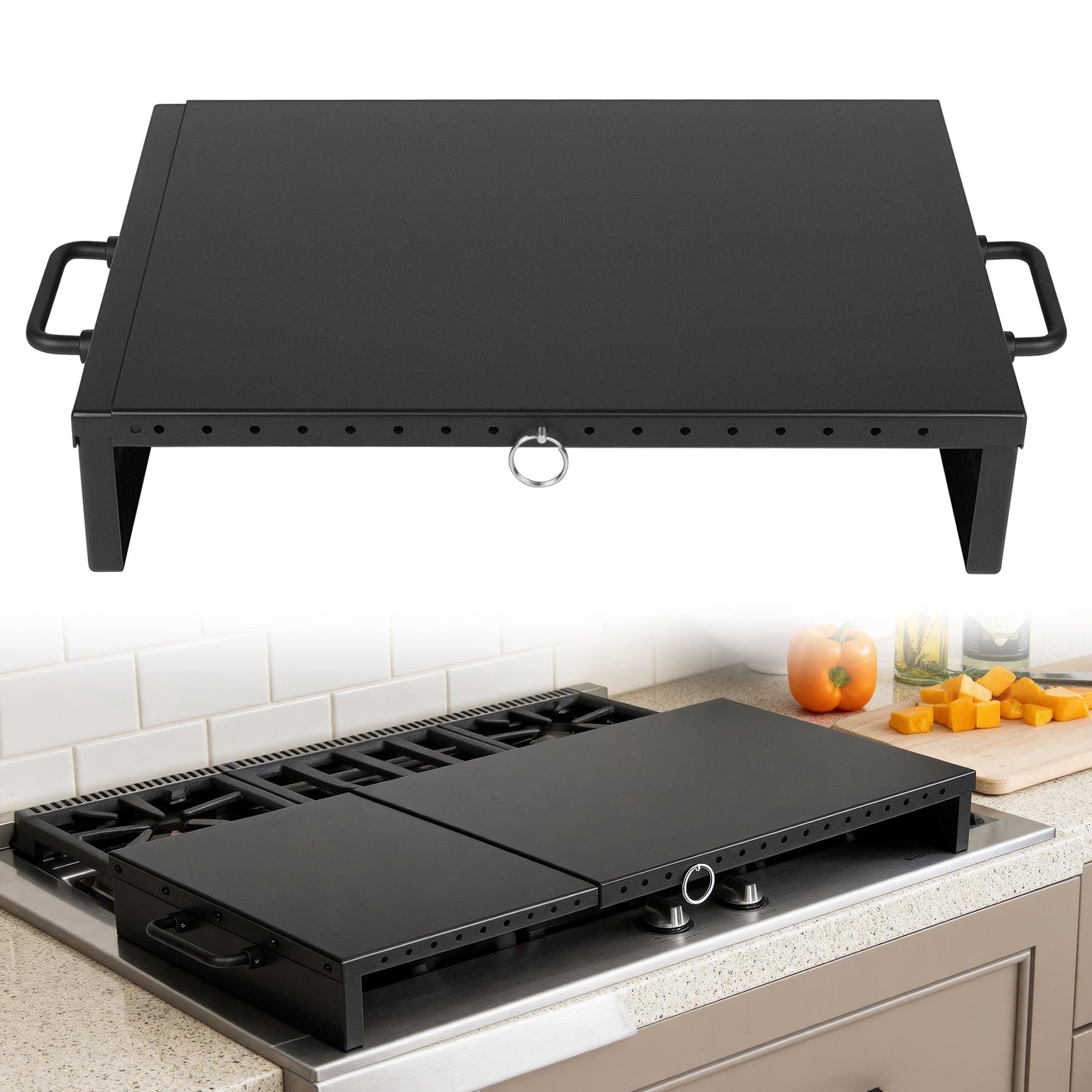 Stove Top Covers for Gas Burners & Electric Stove, Stainless Steel Gas Stove Cover, Square Gas Stove Burner Covers, Adjustable Kitchen Sink Cover, Black