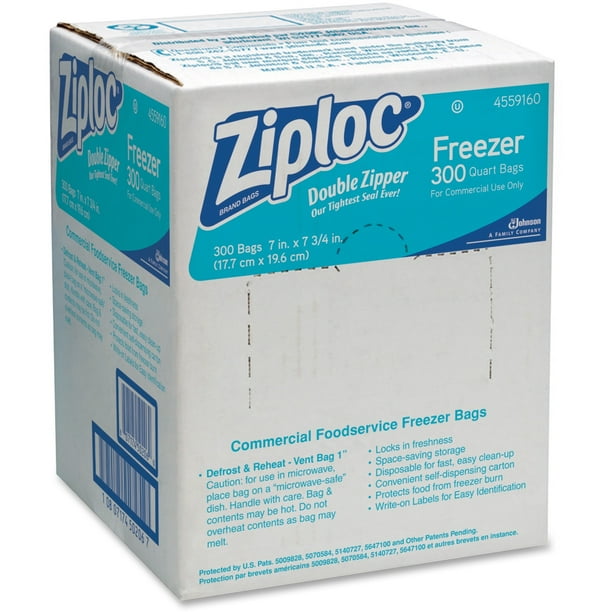 Ziploc, DVO4559160, Quart Freezer Bags, 300 / Carton, Clear