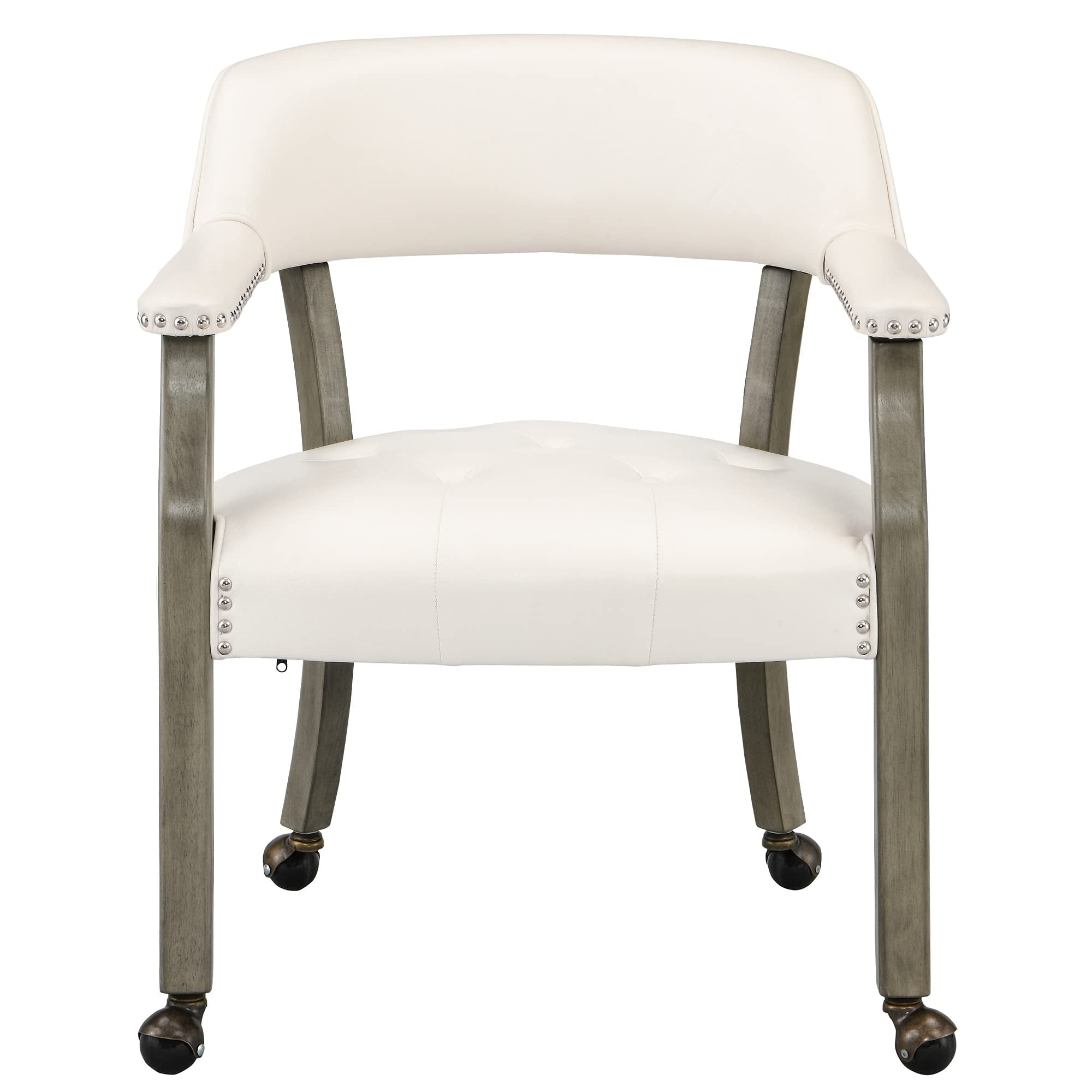 JESONVID Dining Chair with Casters Set of 4, Captain's Chair with Caster Dining Room Chairs with Rollers Curving Backrest Dinette Sets Poker Chair with Wheels Kitchen Table Rolling Chairs,Grey&White