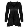 thumbnail image 4 of Women's Velvet Dress V Neck Long Sleeve Velour Mini Dress Cocktail Club Party Swing Dresses, 4 of 4