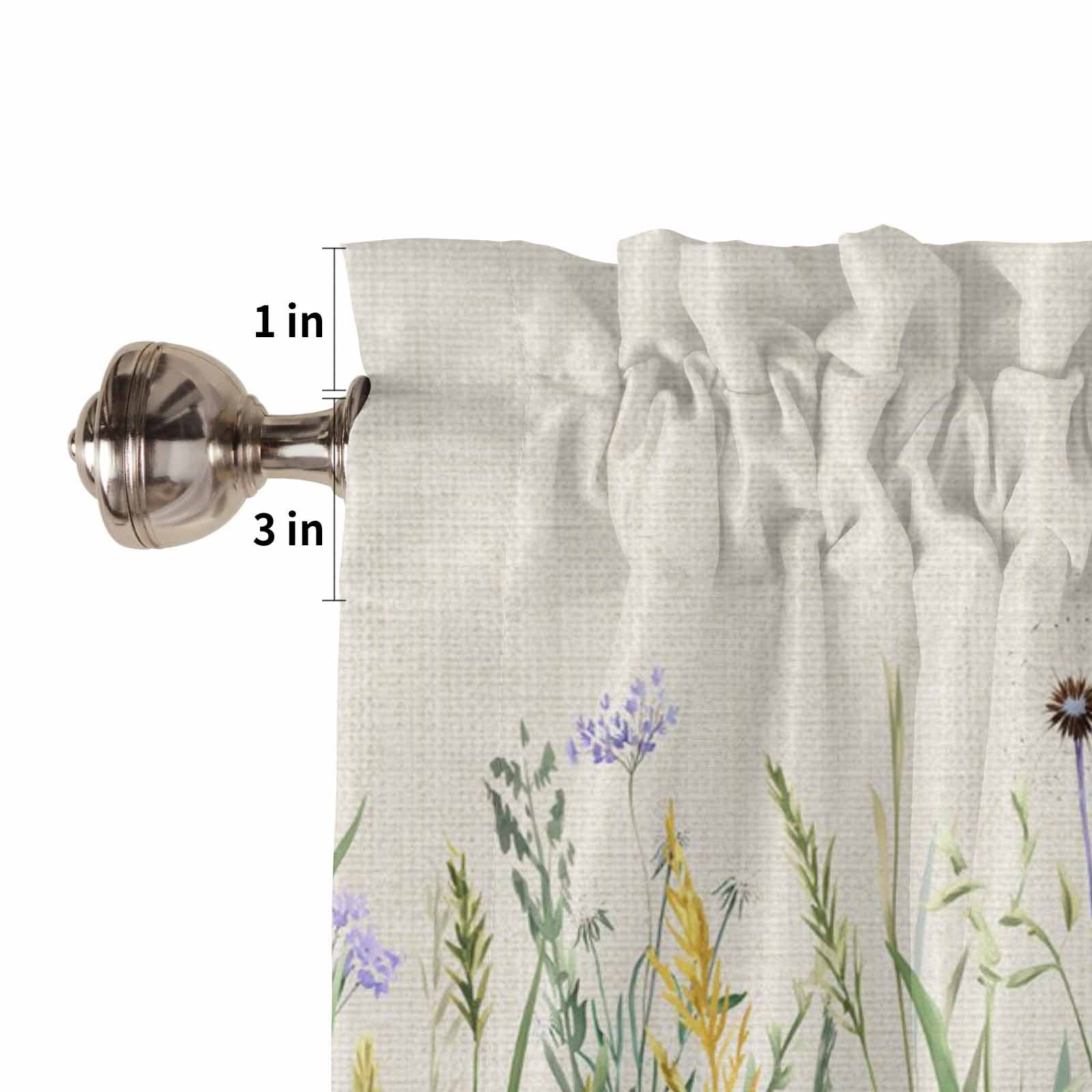 Navy Flower Kitchen Curtains Valance and Tier Set Blue-green Leaf Watercolor Vintage Linen Rod Pocket Short Curtains for Small Window 3 Pieces Set for Bedroom Bathroom Cafe (54" x 18"+27" x 36")