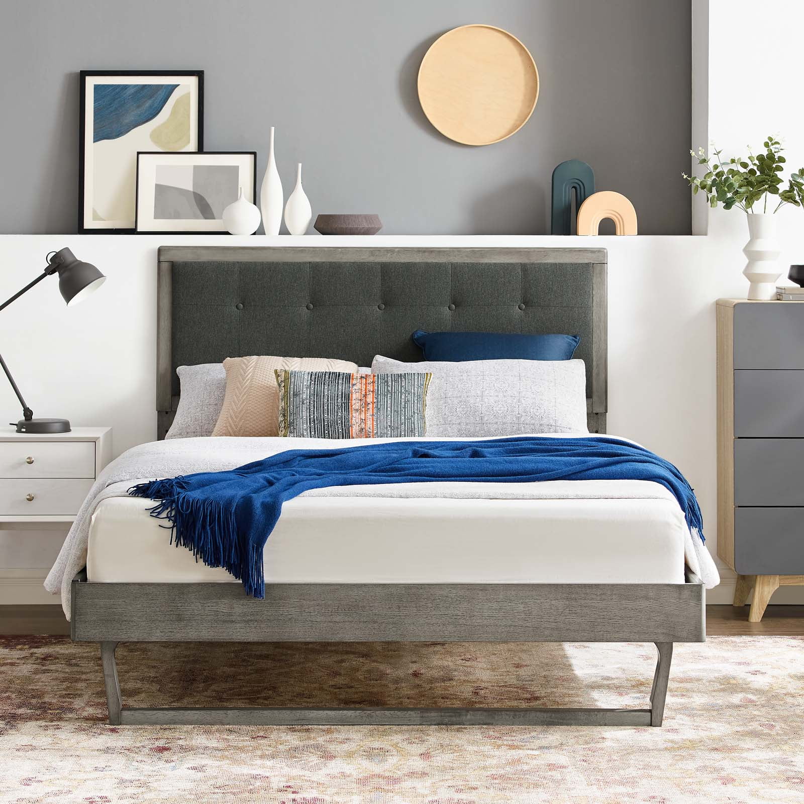 Platform Bed Frame, King Size, Wood, Grey Gray, Modern Contemporary Urban Design, Bedroom Master Guest Suite