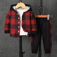 thumbnail image 2 of TOOYOU Boys Jacket Thermal Hooded Plaid Pullover And Joggers Two Piece Outfit For Infant Toddler Winter Fall Season Casual Outerwear Size 9 M-12 M Red, 2 of 8