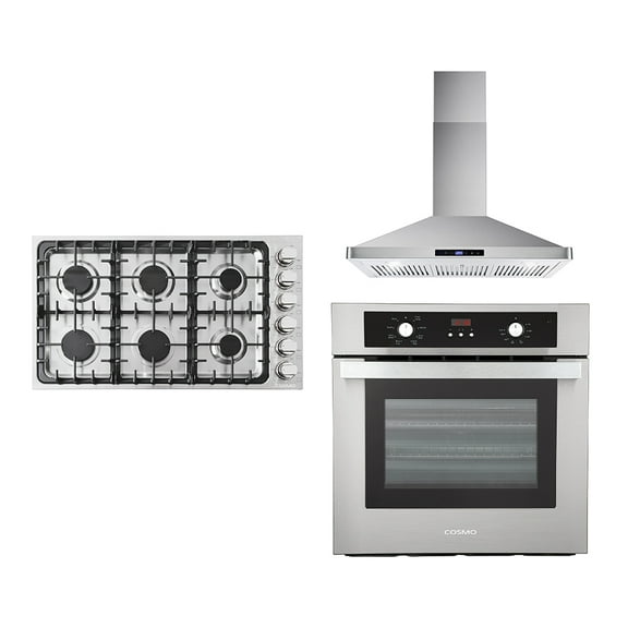 3 Piece Kitchen Package With 36" Gas Cooktop 36" Wall Mount Range Hood 24" Single Electric Wall Oven