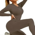 thumbnail image 3 of Ltctricy Women's Long Sleeve Workout Jumpsuits Ribbed Half Zip Full Length Slim Athletic Bodycon Stretchy Yoga Rompers, 3 of 6
