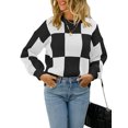 thumbnail image 2 of Seyurigaoka Women Argyle Plaid Sweater Vintage Knit Pullover V Neck Long Sleeve Oversized Sweatshirt Jumper Tops Preppy Streetwear, 2 of 9