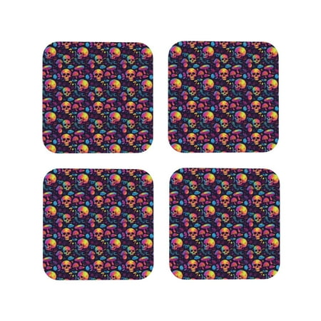 

Tideii Skull mushroom for Leather Coasters 4 Pieces Anti-fouling and Anti-scalding Decorative Coasters Suitable for Restaurants Kitchens Coffee Shops-Square