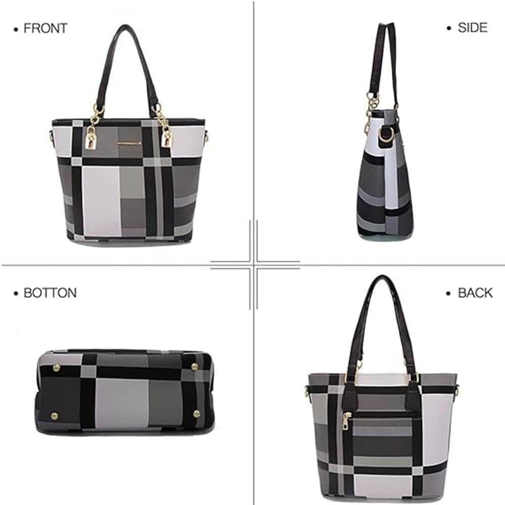 6PCS/Set Leather Handbags, Womens Handbags Tote Bags Shoulder Bag Purses Satchel Bag Top-Handle Handbag Crossbody Bag Wallet Clutch, Gray
