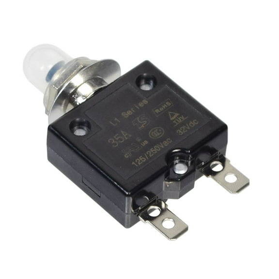 AlveyTech 35A 50VDC 125/250VAC Push-Button Reset Circuit Breaker with 1/4" Tab for Electric Scooters