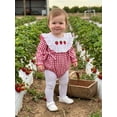 thumbnail image 5 of RUINIXCW Baby Girls Fall Plaid Romper Strawberry Embroidery Lace Ruffles Bodysuits, 5 of 8