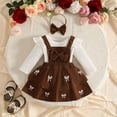thumbnail image 2 of enyan Baby Girls Christmas Outfits Long Sleeve Onesie Romper+Suspender Skirt Set+Headband 3Pcs Fall Winter Clothes Brown，12-18 Months, 2 of 7