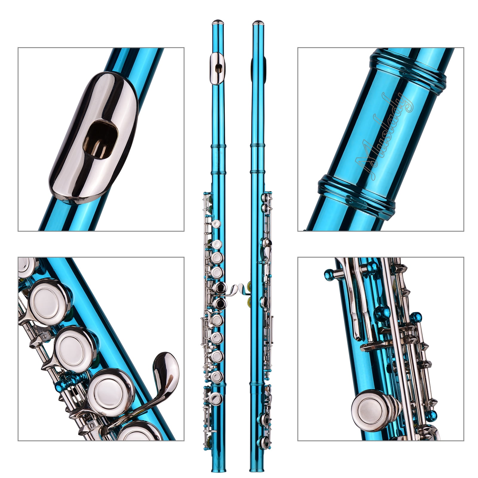 Dcenta Closed Hole C Flute 16 Keys Cupronickel Nickel-plated Wind Instrument with Carry Case Flute Stand Gloves Cleaning Cloth Mini Screwdriver Cleaning Rod