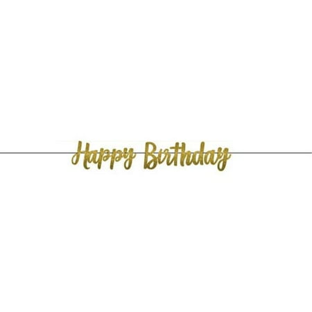 Happy Birthday Golf - Gold Glitter Happy Birthday Banner (1ct)