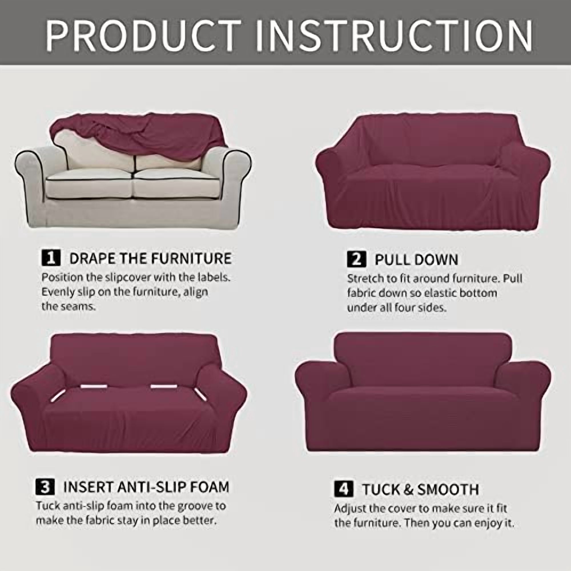 Stretch Oversized Loveseat Slipcover 1-Piece Sofa Cover Furniture Protector Couch Soft with Elastic Bottom for Kids Polyester Spandex Jacquard Fabric Small Checks ASH Rose