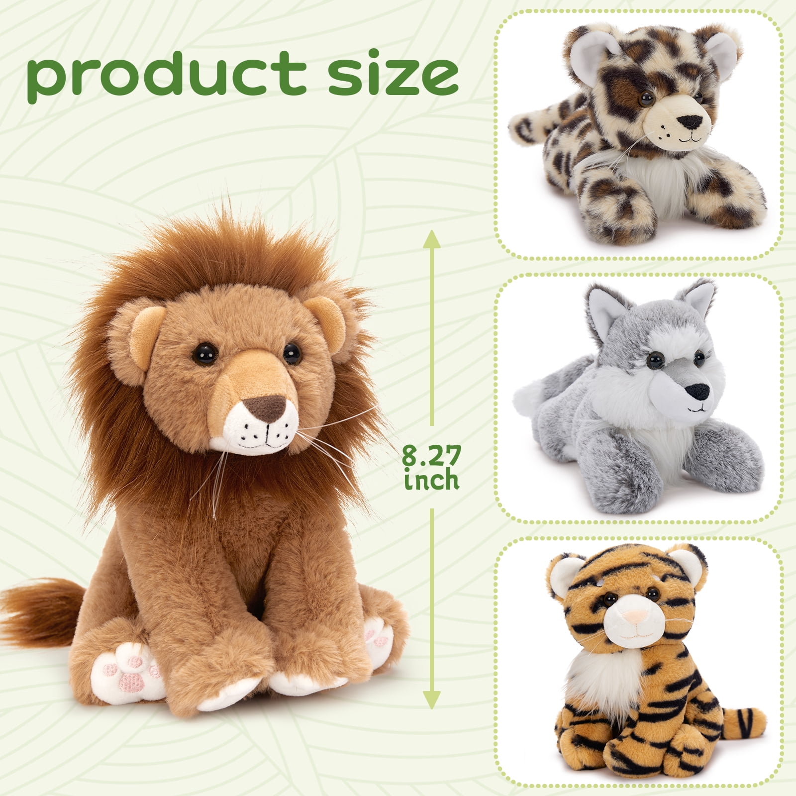 MaoGoLan 4 Pcs Safari Stuffed Animals Stuffed Forest Animals Lions/Tigers/Leopards/Wolf Plush Toy