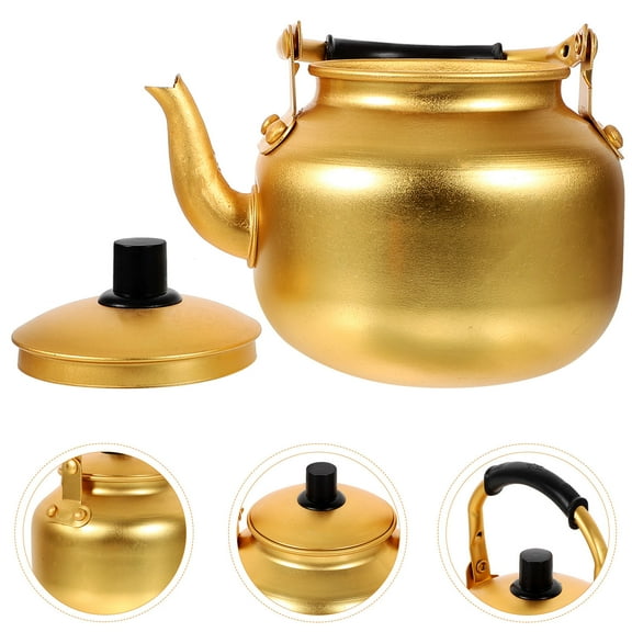 WEUVEB Korean Style Round Golden Metal Stovetop Water Kettle, 1-Pack for Home and Kitchen Use