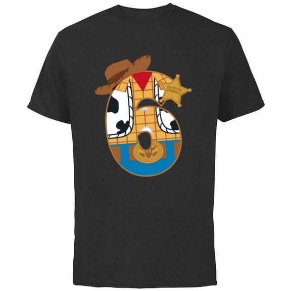 Disney and Pixar’s Toy Story Sixth Birthday 6 Years Old - Short Sleeve Cotton T-Shirt for Adults - Customized-Black