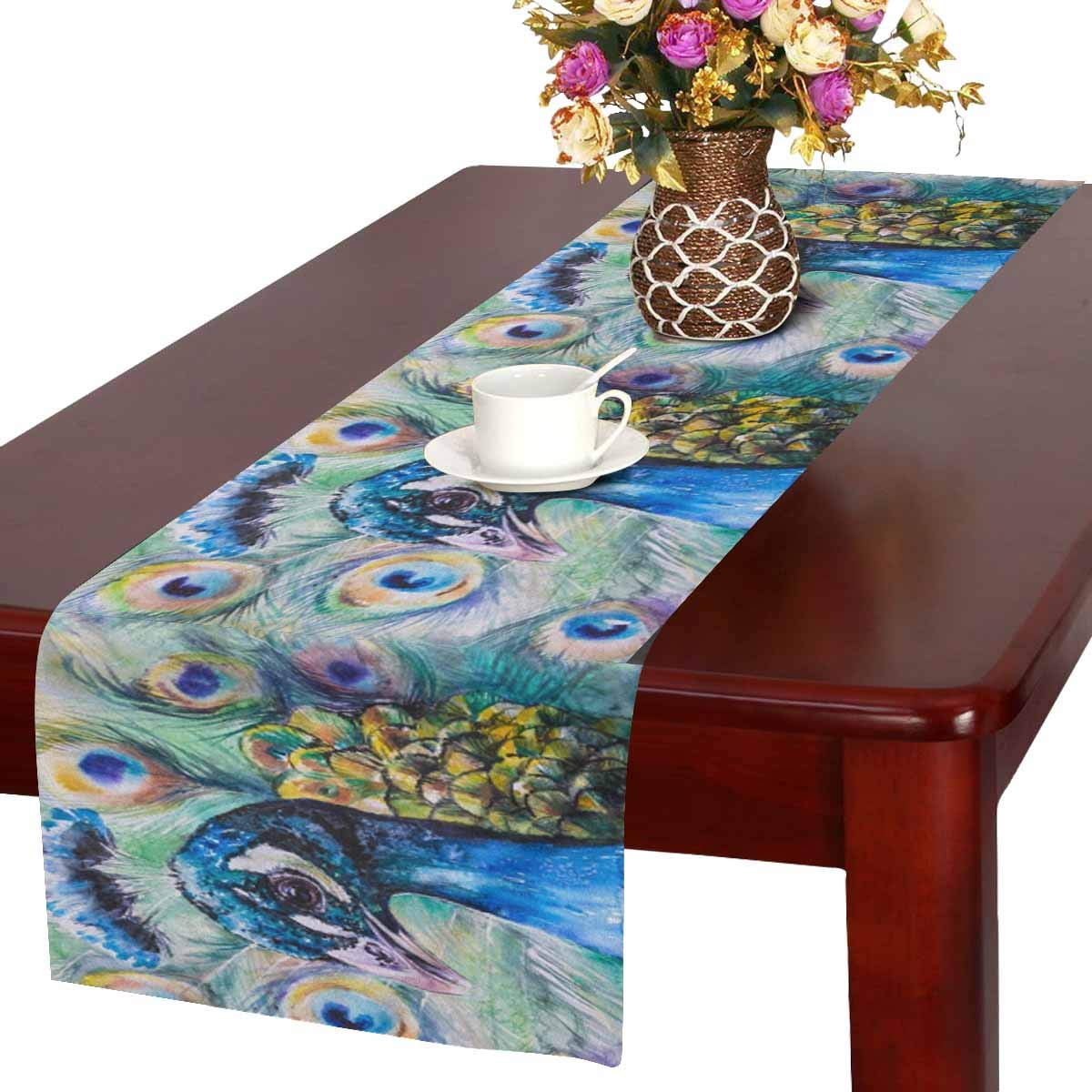 MKHERT Portrait of Peacock Painting Table Runner Home Decor for Wedding