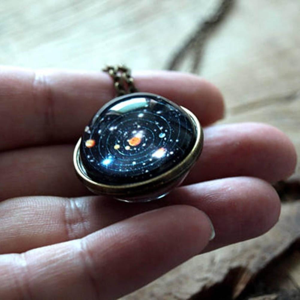 Glass Pendant Necklace Universe Space Glass Universe Necklace Glass Choker Double Sided Glass Necklace Durable Double Sided Glass Universe Necklace