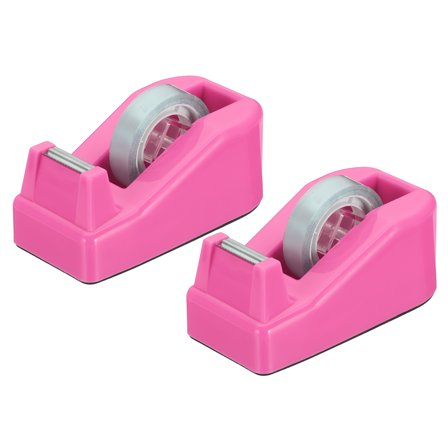 2pcs Tape Dispenser Desk, Small Tape Dispenser Cute Desktop Dispenser Holder for Tape Office Desktop, Hot Pink