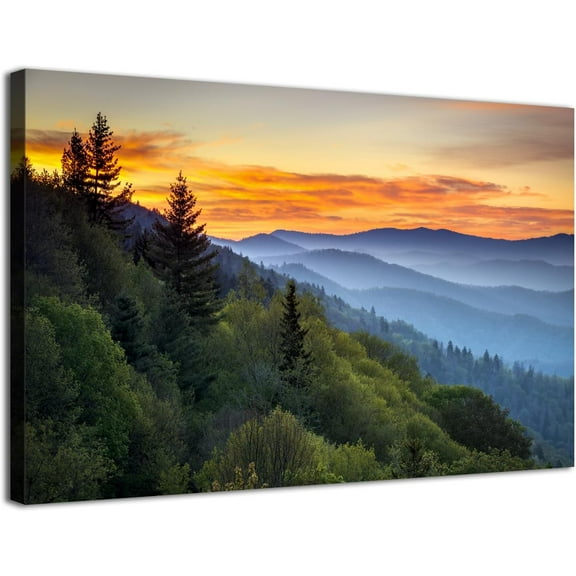 Nature Wall Art Great Smoky Mountain Wall Art for Living Room Forest Sunrise Photo Prints Poster National Park Landscape Canvas Picture Bedroom Blue Ridge Scenic Painting Modern Artwork 12x16"