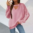 thumbnail image 3 of Scyoekwg Sweaters for Women V-Neck Sweater Long Sleeve Warm Casual Fall Winter Clothes Knitted Sweater Solid Color Pullover Sweaters(Pink,L), 3 of 6
