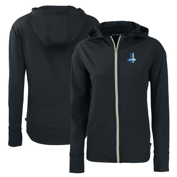 Women's Cutter & Buck  Black Detroit Lions Throwback Daybreak Eco Recycled Half-Zip Hoodie