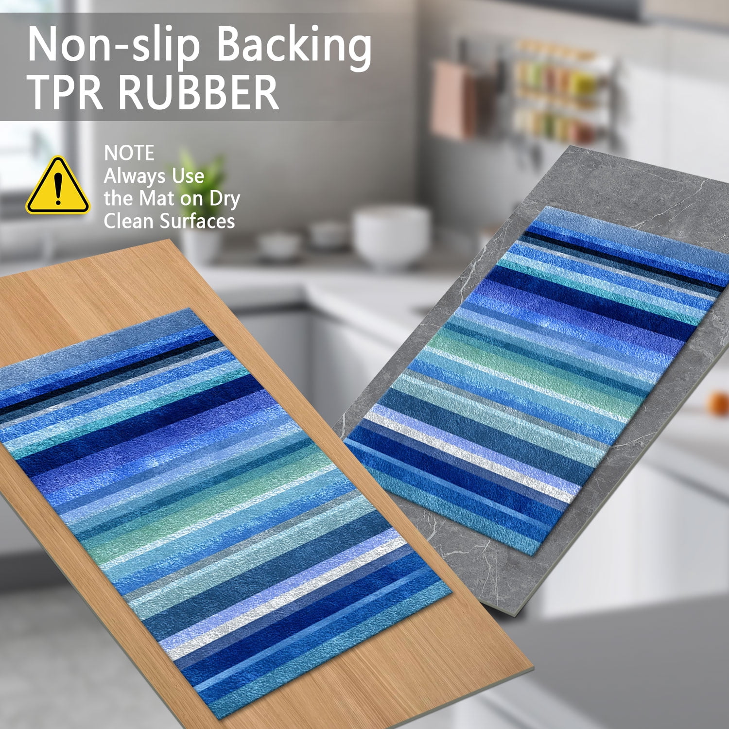 3-Piece Farmhouse Kitchen Rug Set, Washable Anti Slip Striped Floor Mats in 3 Sizes, Stain Resistant Decor Rugs for Kitchen Hallway Bathroom Home Christmas Decor