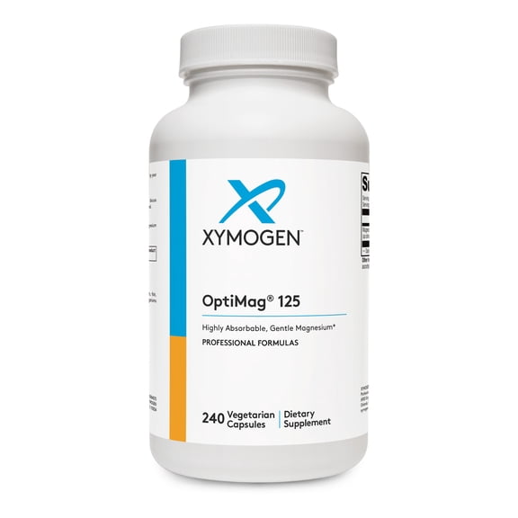 XYMOGEN OptiMag 125 - Magnesium Glycinate & Malate - Muscle & Nervous System Support - Gentle Daily Magnesium - 240 Capsules