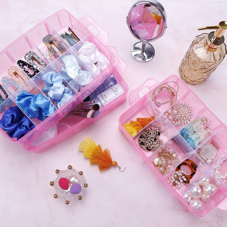 Hair Accessories Organizer for Kids,Lockable Three-Layer Folding Craft  Organizers,Plastic Portable Storage Box with Handle Nail Sewing Organizer