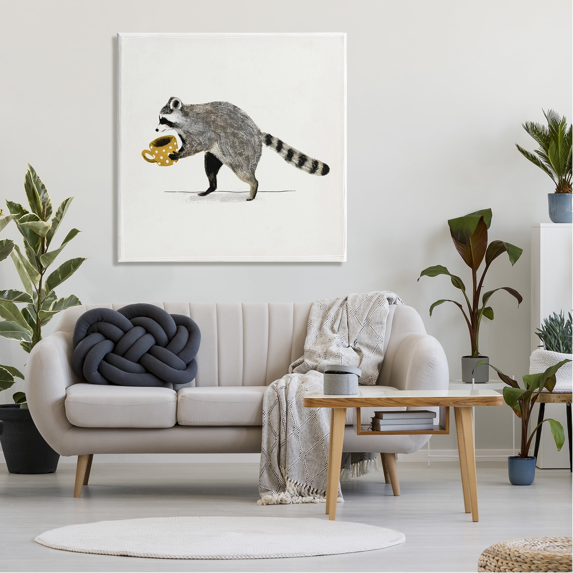 Stupell Industries Raccoon & Coffee Mug Animals & Insects Painting Gallery Wrapped Canvas Print Wall Art, 36 x 36
