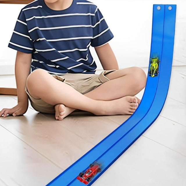 BELOVING Race Car Ramp Track Multipurpose Birthday Gift with Suction Cups Flex Tracks Blue