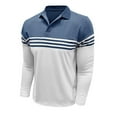 thumbnail image 3 of WTOBBY Men's Casual Long-Sleeve Polo Shirt, Colorblock Stripe Print Collared T-Shirt, Comfortable Fit for Business Casual and Stylish Daily Wear,Blue 3XL, 3 of 6