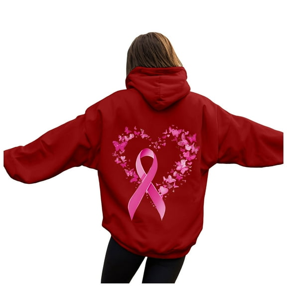 GEWSEY Womens Cancer Awareness Hoodies Ribbon Graphic Fall Winter Fleece Oversized Sweatshirt With Pocket (Red, L)