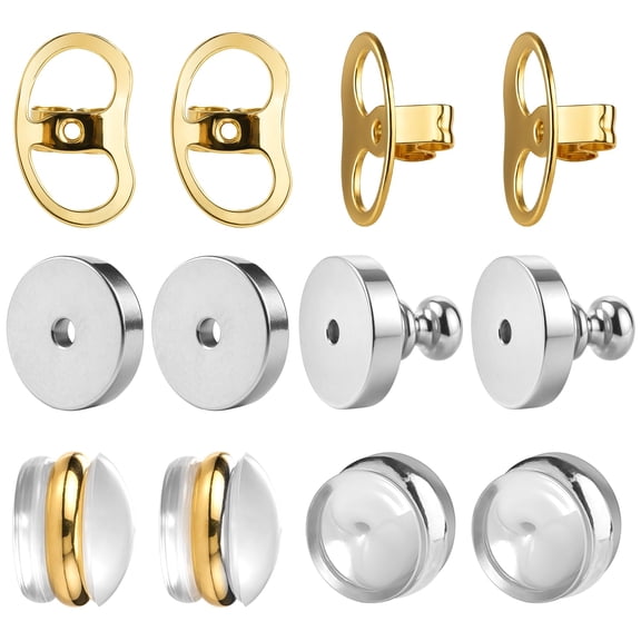 Bangbobby 6 Pairs Earring Backs for Droopy Ears, Heavy Earring Support Locking Clutches, Secure Earring Back Replacements for Sensitive Skin, Gold & Silver Tone Earring Backs